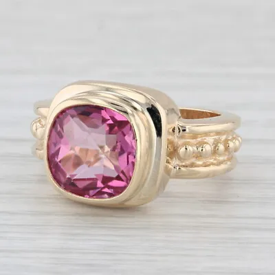 5.85ct Pink Mystic Topaz Cushion Solitaire Ring 14k Yellow Gold Size 7.25 • $719.99