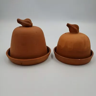 Garlic Roaster Baker Cooker Keeper Storage Matching Set Of 2 Terra Cotta Pottery • $36.99