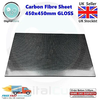Carbon Fibre Sheet Large GLOSS TWILL Weave 450mm X 450mm 1.5mm 2mm 3mm 4mm 5mm  • £55