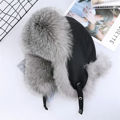 BOONJOVIA Unisex 100% Real Fox Raccoon Fur Hat Russian Ushanka Hats Bomber Cap • $47.99