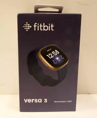 Fitbit Versa 3 Activity Tracker Health Fitness Smartwatch - Midnight/Soft Gold • $169.99