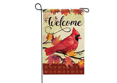 Welcome Fall Cardinal Red Bird Leaves Thanksgiving Mini Window Garden Yard Flag • $8.97