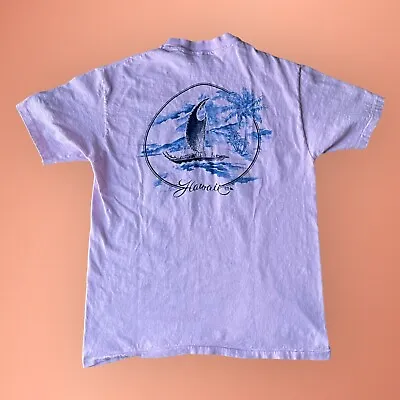 Vintage 80s Hanes Hawaii T-Shirt Mens Large Beach Ocean Single Stitch Pink • $17.99