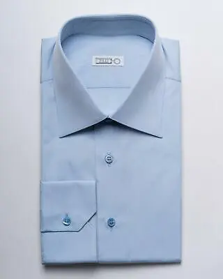 Zilli $760 NWT Solid Blue Roma Spread Collar Tailored Fit Dress Shirt 45 17.75 • $214.96