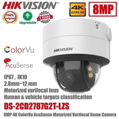 Hikvision DS-2CD2787G2T-LZS 4K 8MP ColorVu Varifocal Lens PoE IP Dome Camera • £239