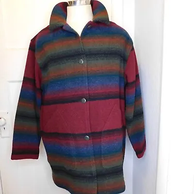 Vtg LL Bean Womens Sz XL Striped Wool Blend Western Navajo Blanket Coat Jacket • £74.09