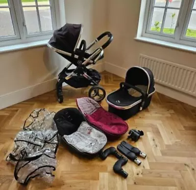 Icandy Peach Baby Pram 3 In 1 Travel System Used -black Magic Edition.From Birth • £120