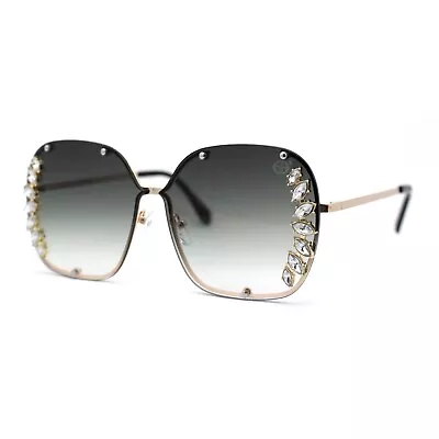 Womens Marquise Cut Rhinestone Floral Trim Rimless Butterfly Sunglasses • $14.95