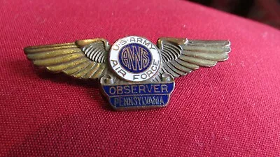 Rare WWII US Army Air Force Observer Pennsylvania Pinback Badge Wings • $14.99