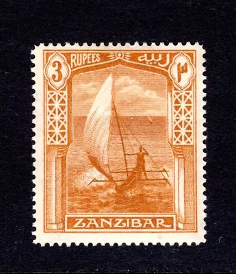 ZANZIBAR 1921-9 Sg292  3 RUPEES ORANGE-BISTRE MOUNTED MINT CAT £10 (2024) • $2.47