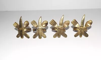 Set Of 4 Vintage Brass Gold Napkin Rings - Knife Spoon Fork - India • $7