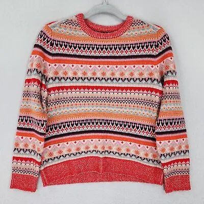 J Crew Sweater Womens Extra Small Coral Pink Fair Isle Lambswool Blend Pullover • $38.44