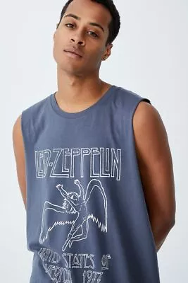 New Led Zeppelin Blue Cotton Mens Tank Muscle Singlet Size Small • $25