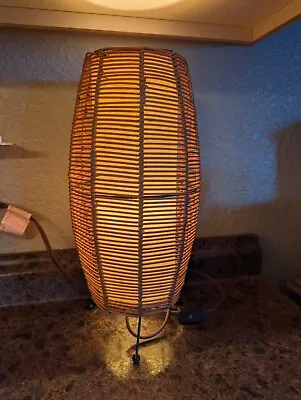 Vintage Rattan Boho Woven Table Lamp Tripod Metal Mid Century Modern Vintage • $45