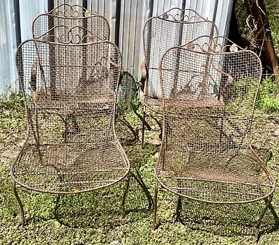 Vintage Mid Century Modern Wire Set Wrought Iron Patio Lawn Garden 4 Chairs • $199.99