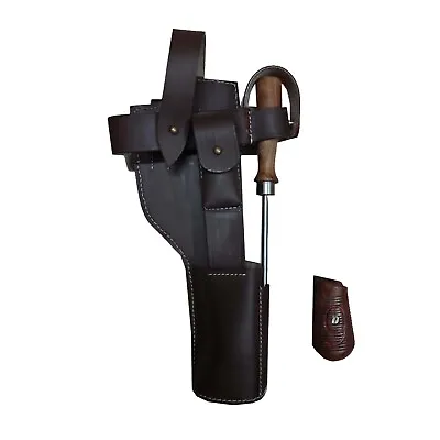 German C96 Broomhandle Mauser Leather Holster W/Cleaning Rod+Grips 9 A744 • $137.05