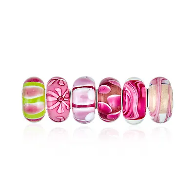 Hot Pink Red Murano Glass Bead Charm Bundle Set .925 Sterling Silver • $34.99