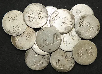 Mexico Set Of 13 X 20 Centavos Silver Coins Used As Wedding / Love Tokens. • $90