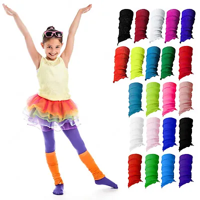 Kids Leg Warmers Footless Plain Glittery Stripes 80s Dance Ballet Fancy Dress • £4.25