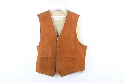 Vtg 60s 70s Streetwear Mens Medium Distressed Shearling Lined Leather Vest USA • $71.95