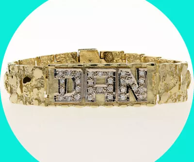 Vintage .38CT Diamond “Dan” Mens Nugget I.D. Bracelet 14K YG 51.2GM 8” Long • $2748.90