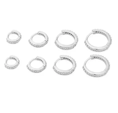2Pcs Men Women 6/8/10/12mm 18K White Gold CZ Huggie Hoop Small Earrings Silver • $4.95