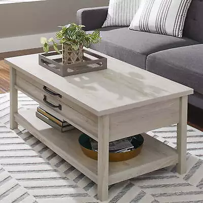  Modern Farmhouse Rectangle Lift Top Coffee Table Rustic White Finish • $125.10