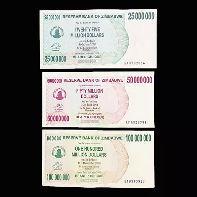 Zimbabwe 25 50 100 Million Dollar Bearer Cheque Bill Banknote Money - Pre Agro • $3.79