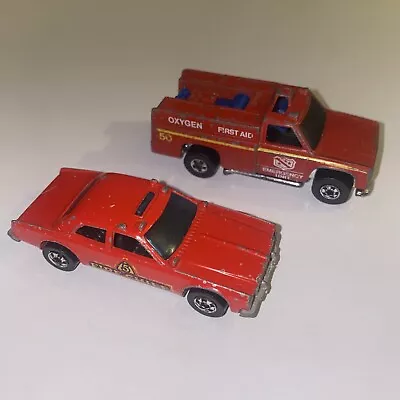 Vintage Lot Of 2 Emergency Vehicles 2977 Red Fire Chief  First Aid Oxygen Hong  • $4.60