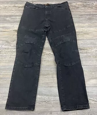 Ring Of Fire Men's Slim Fit Straight Moto Black Jeans Size 34/30 (Actual 34/29) • $14