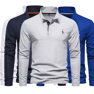 Men's T-Shirt Long Sleeve Henley Collar Casual Pullover Loose Blouse Polo Shirt • £11.15