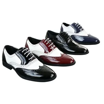Mens Lace Patent Brogues Shoes Gatsby Classic 1920's Shiny White Black Red • £31.89