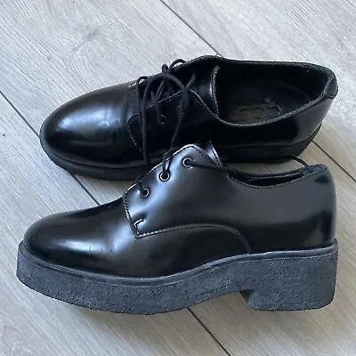 Cos Black Leather Chunky Platform Lace Up Oxford Brogue Shoes Size UK 3 36 • £29.99