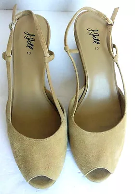 J.Jill Women's  Sz 10 Tan Suede Sling Back Open Toe Wedge Heels Shoes • $17