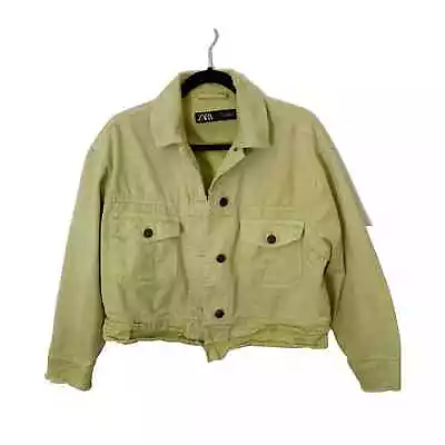 $25.99 • Buy Zara Womens Neon Yellow Distressed Crop Denim Jacket Size S