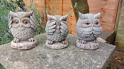 3 Wise Owls Garden Ornaments - Hand Cast • £22