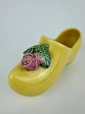 McCoy Dutch Yellow Shoe/Clog Pink Rose Wall Pocket 1940'S • $12