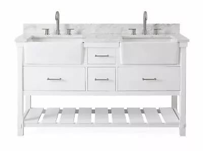 60-Inches Kendia Double Farmhouse Sink Bathroom Vanity - GD-7060-WT60-RA • $1420.85