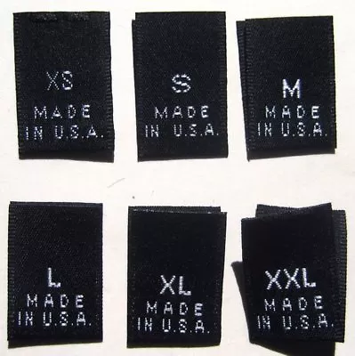 500 Pcs Black Woven Label Sew Size Tags Made In U.s.a. - Xs S M L Xl Xxl • $28.99