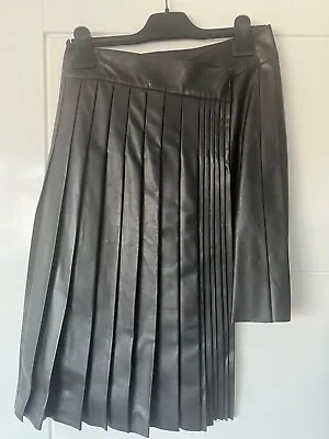 BNWT Black Real Leather Kilt Skirt By Mulberry - Size 40 / UK 10 • $715.62