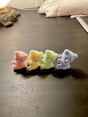 4 Vintage Miniature Flocked Fuzzy 1.5  Toy Teddy Bears - Hugging Bears • $11.99