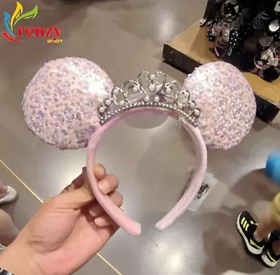 Minnie Mouse Disney Parks Tiara Sequin Princess Crown Ears Headband Pink • $18.49