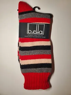B. Ella Ladies Cashmere Wool Angora Blend Socks Lorraine Red Striped USA • $18