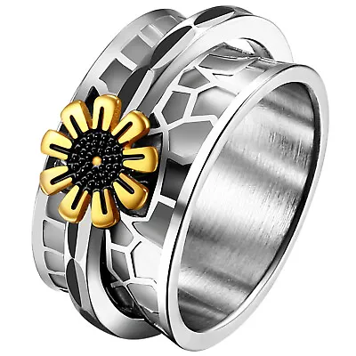 Women's Flower Daisy Spinner Ring Stainless Steel Meditation Fidget Band Gift • $12.99