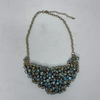 Vintage Apron Necklace Runway Statement Unsigned Blue Rhinestone • $24.99