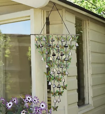 Butterfly & Bell Wind Chime Decoration Outdoor Garden Colourful Hanging Ornament • £14.95