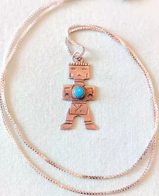 Sterling Silver Kachina Blue Turquoise Pendant On Italy Box Chain Necklace With • $33.14