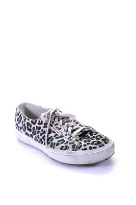 Zara Womens Lace Up Leopard Printed Low Top Sneakers Gray Canvas Size 41 • $42.69