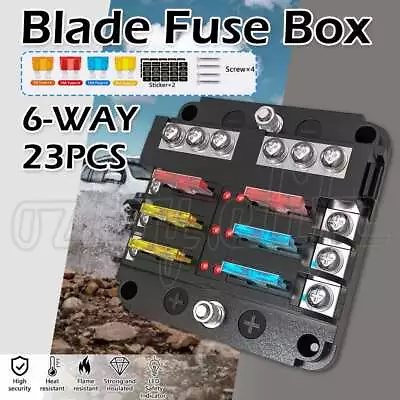 6 Way 23Pcs Blade Fuse Block Box Holder LED 12V 32V Circuit Caravan Marine Car • $13.45