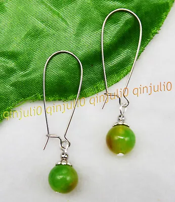 Fashion 10mm Multi-Color Jade Round Gemstone Beads Dangle Silver Hook Earrings • $3.72